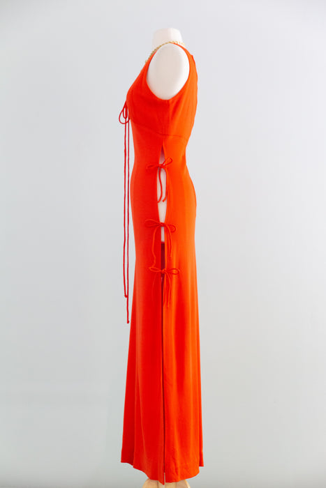 Sizzling 1970's Tie Up Maxi Dress by Funky in HOT Tomato / SM