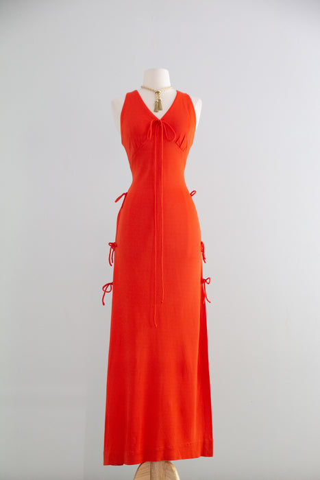 Sizzling 1970's Tie Up Maxi Dress by Funky in HOT Tomato / SM