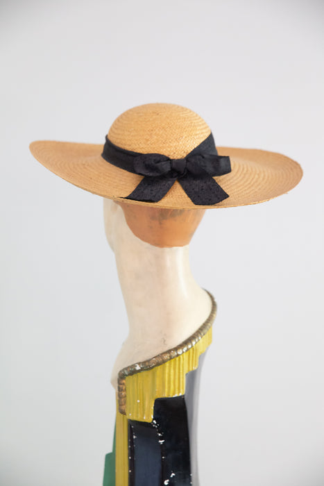 Vintage “La Mouche” Wide Brim Straw Sun Hat with Lemon & Fly