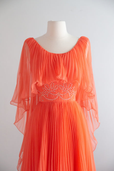 Spectacular 1970's Firebird 🐦‍🔥 Pleated Gown By Mike Benet / Small