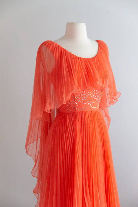Spectacular 1970's Firebird 🐦‍🔥 Pleated Gown By Mike Benet / Small