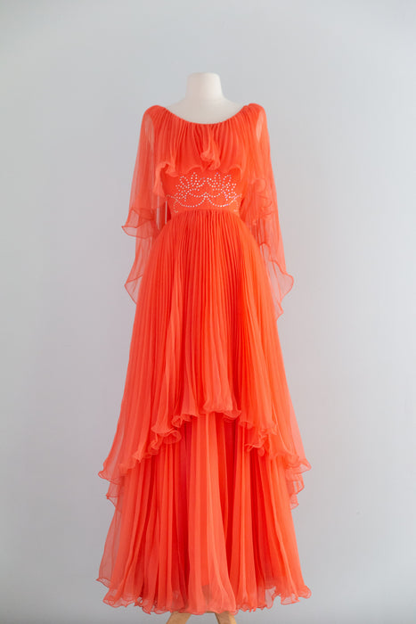 Spectacular 1970's Firebird 🐦‍🔥 Pleated Gown By Mike Benet / Small
