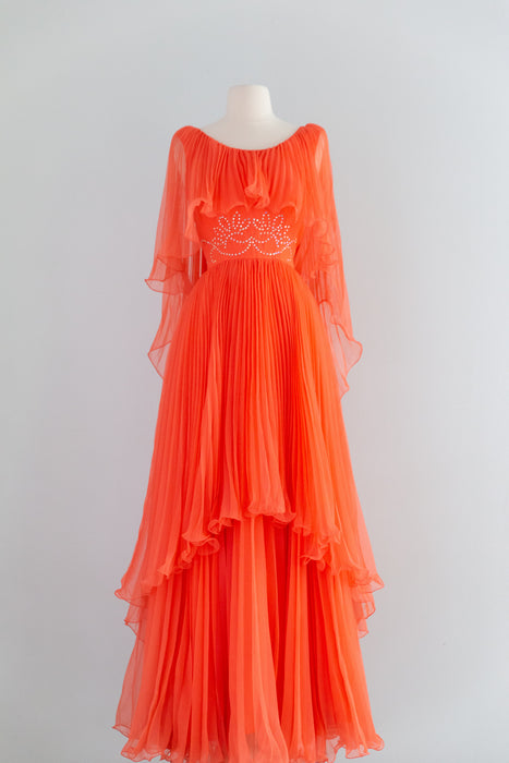 Spectacular 1970's Firebird 🐦‍🔥 Pleated Gown By Mike Benet / Small