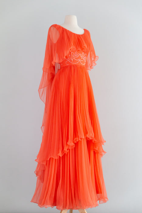 Spectacular 1970's Firebird 🐦‍🔥 Pleated Gown By Mike Benet / Small