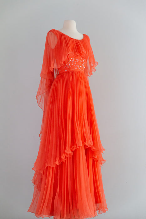 Spectacular 1970's Firebird 🐦‍🔥 Pleated Gown By Mike Benet / Small