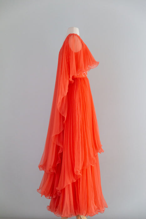 Spectacular 1970's Firebird 🐦‍🔥 Pleated Gown By Mike Benet / Small