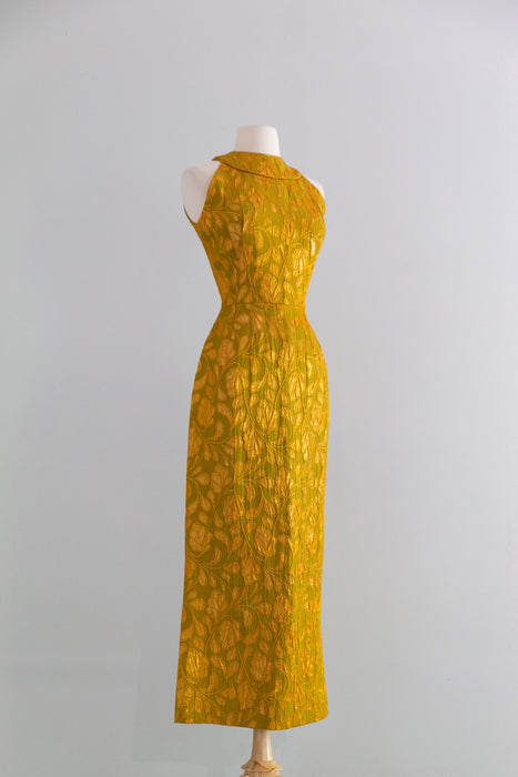 Showstopping 1960's Copper Leaves Evening Dress By Heiser / S
