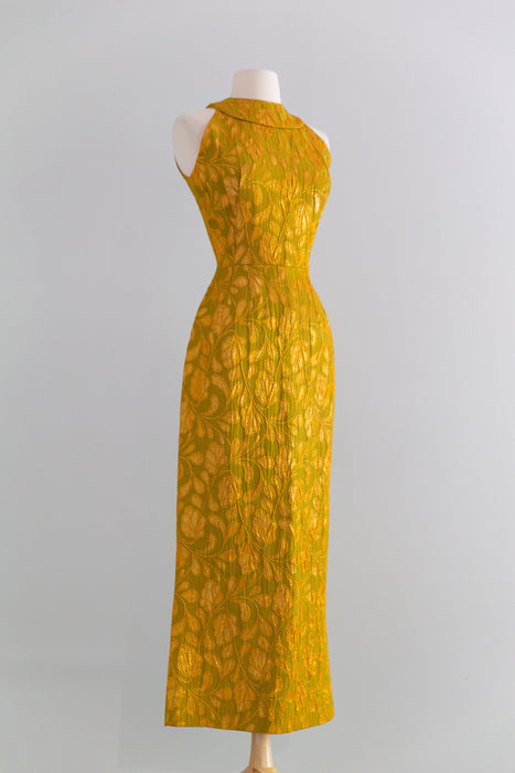 Showstopping 1960's Copper Leaves Evening Dress By Heiser / S