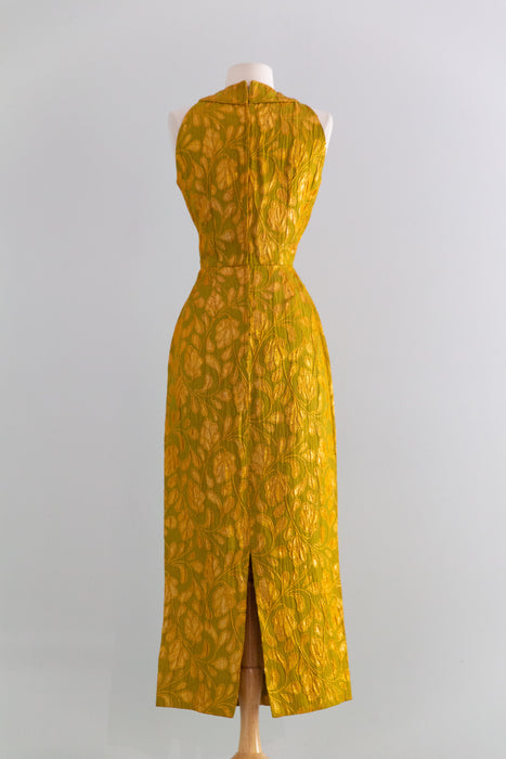 Showstopping 1960's Copper Leaves Evening Dress By Heiser / S