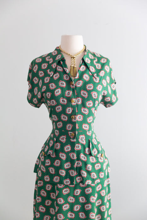 Classic 1940's Mode O' Day Menswear Inspired Two Piece Blouse & Skirt Set / M