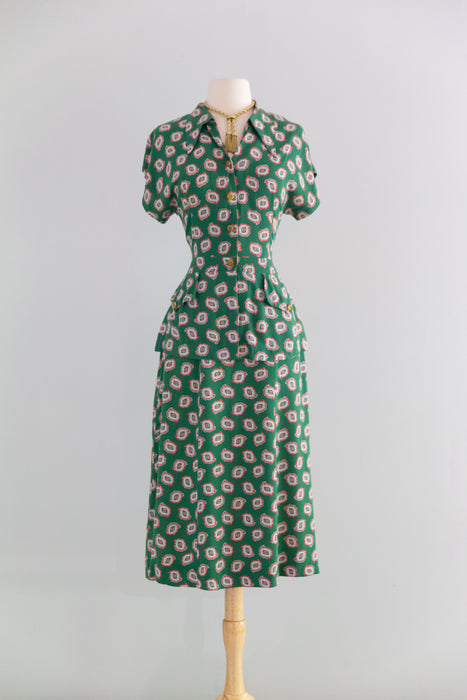Classic 1940's Mode O' Day Menswear Inspired Two Piece Blouse & Skirt Set / M