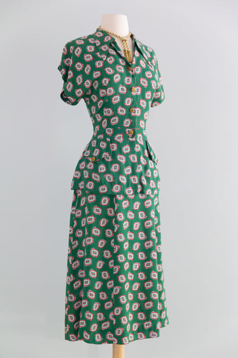 Classic 1940's Mode O' Day Menswear Inspired Two Piece Blouse & Skirt Set / M