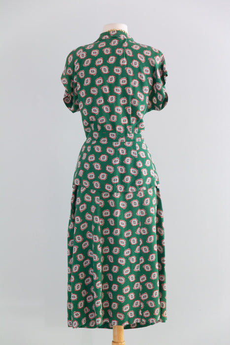 Classic 1940's Mode O' Day Menswear Inspired Two Piece Blouse & Skirt Set / M