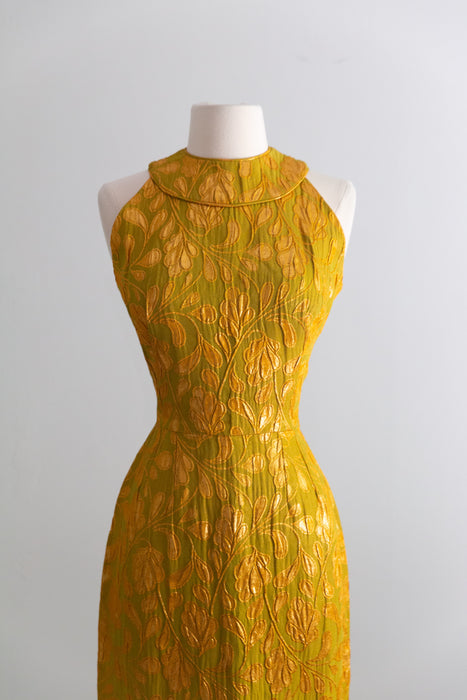 Showstopping 1960's Copper Leaves Evening Dress By Heiser / S
