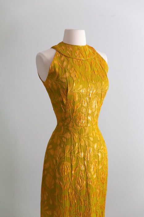 Showstopping 1960's Copper Leaves Evening Dress By Heiser / S