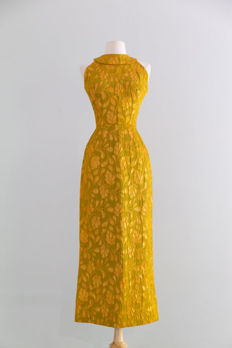 Showstopping 1960's Copper Leaves Evening Dress By Heiser / S
