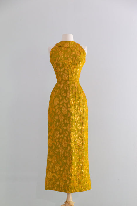 Showstopping 1960's Copper Leaves Evening Dress By Heiser / S