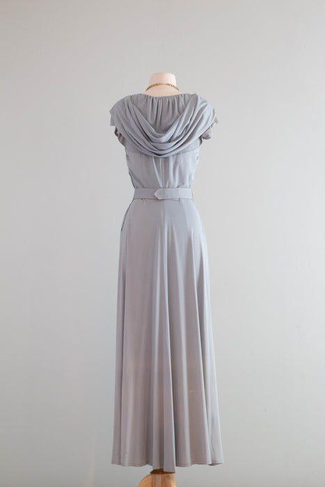 Iconic 1940's Hooded Rayon Jersey Glamorous Evening Gown in Ice Blue / Small