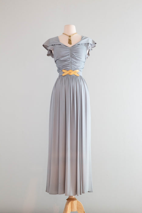 Iconic 1940's Hooded Rayon Jersey Glamorous Evening Gown in Ice Blue / Small