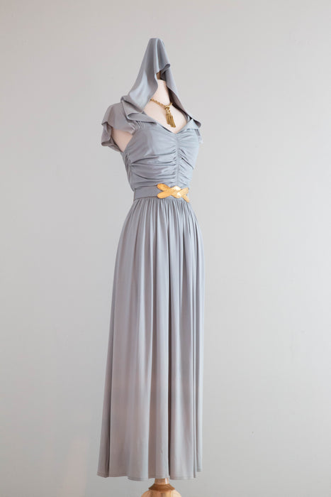 Iconic 1940's Hooded Rayon Jersey Glamorous Evening Gown in Ice Blue / Small