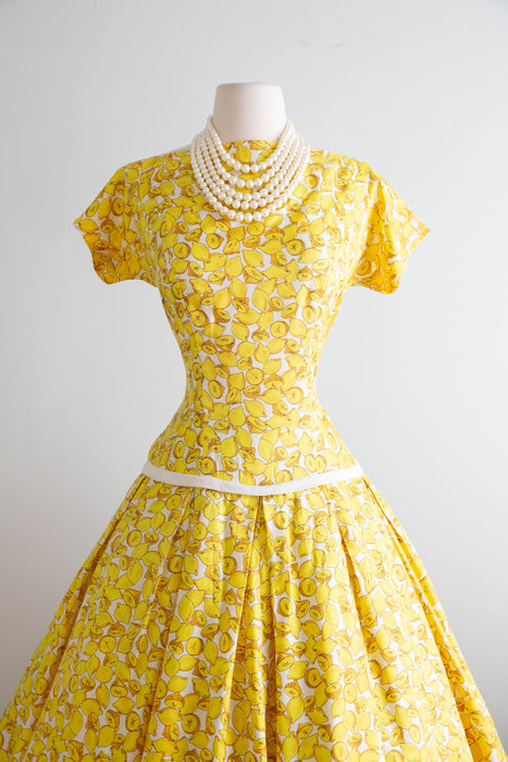 Wonderful 1950's Lemon Print Summer Dress By Pat Hartly / M