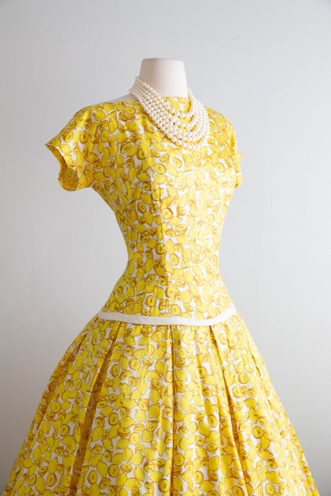 Wonderful 1950's Lemon Print Summer Dress By Pat Hartly / M