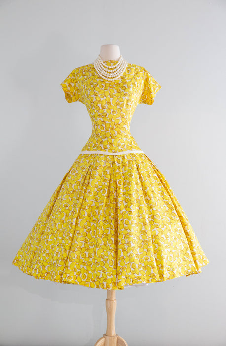 Wonderful 1950's Lemon Print Summer Dress By Pat Hartly / M