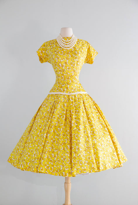 Wonderful 1950's Lemon Print Summer Dress By Pat Hartly / M