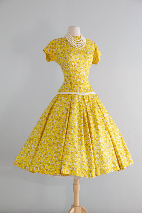 Wonderful 1950's Lemon Print Summer Dress By Pat Hartly / M