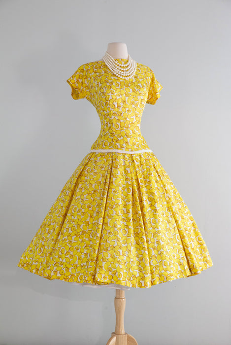 Wonderful 1950's Lemon Print Summer Dress By Pat Hartly / M