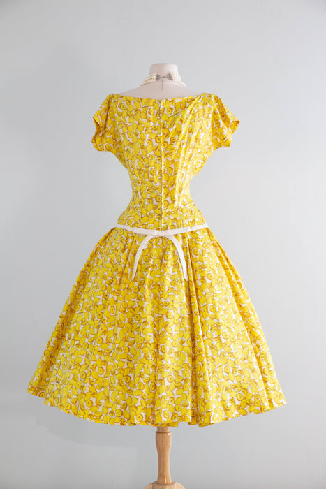 Wonderful 1950's Lemon Print Summer Dress By Pat Hartly / M