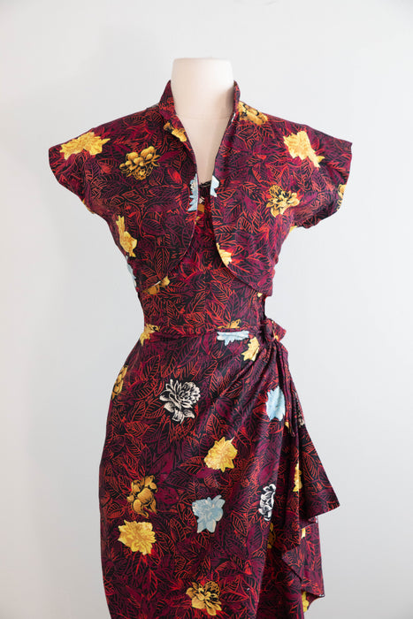Fabulous 1950's 3 Piece Hawaiian Set Sarong Dress With Bolero & Beach Coverup By Kona Kai / ML