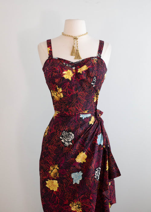 Fabulous 1950's 3 Piece Hawaiian Set Sarong Dress With Bolero & Beach Coverup By Kona Kai / ML