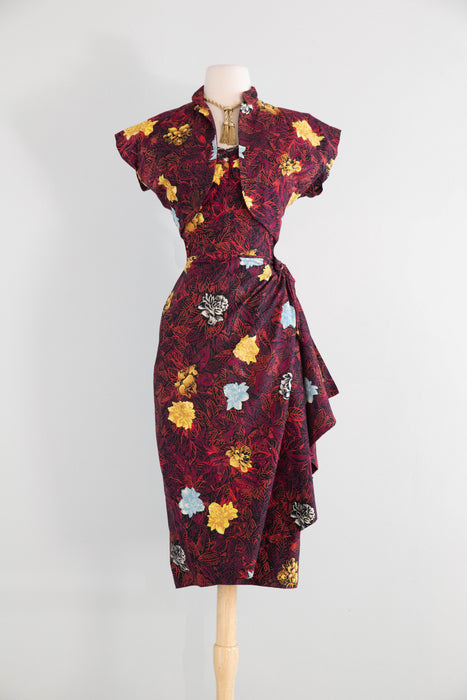 Fabulous 1950's 3 Piece Hawaiian Set Sarong Dress With Bolero & Beach Coverup By Kona Kai / ML