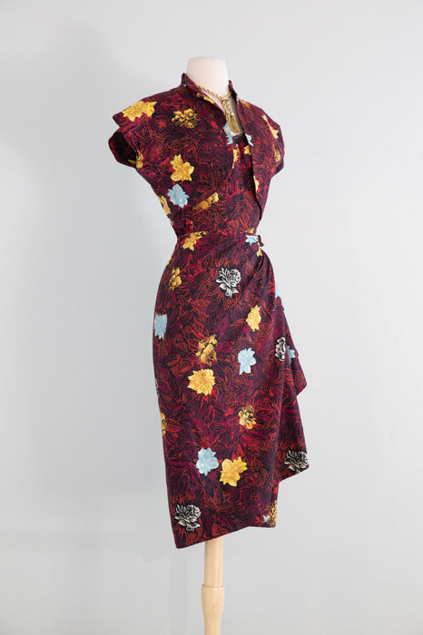 Fabulous 1950's 3 Piece Hawaiian Set Sarong Dress With Bolero & Beach Coverup By Kona Kai / ML