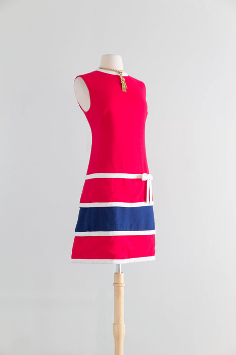 Fabulous 1960's Bob Bugnand Fuschia & Navy Color Blocked Shift Dress / M