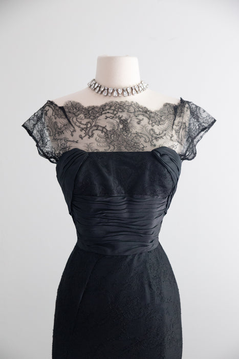 Exquisite 1950's Black Imported Lace Demi Couture Cocktail Dress / SM