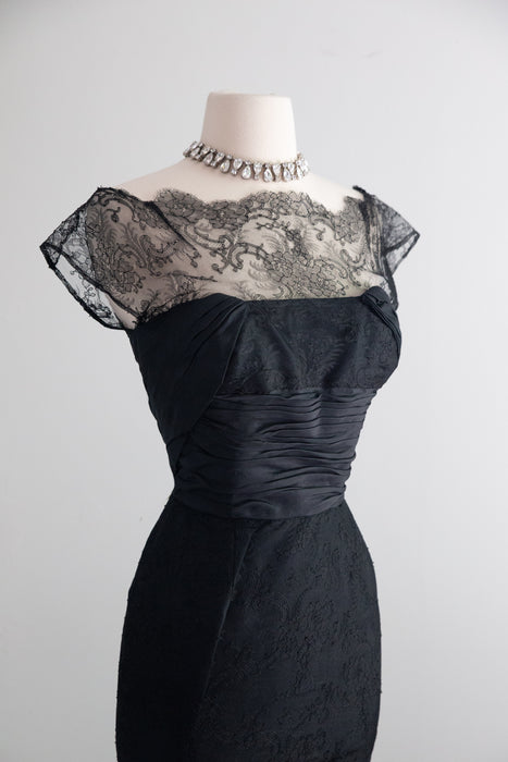 Exquisite 1950's Black Imported Lace Demi Couture Cocktail Dress / SM