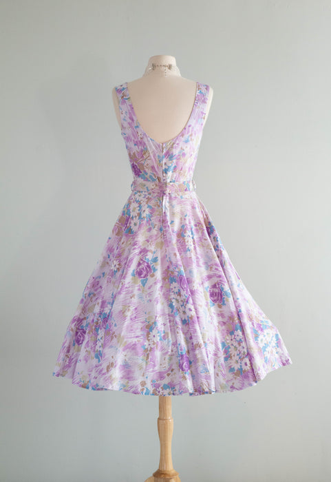 Dreamy 1950's Lavender Haze Cotton Floral Print Dress With Matching Jacket / SM