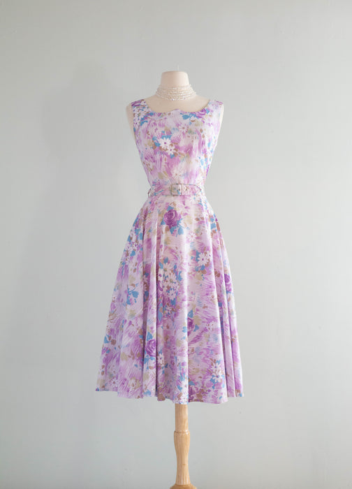 Dreamy 1950's Lavender Haze Cotton Floral Print Dress With Matching Jacket / SM