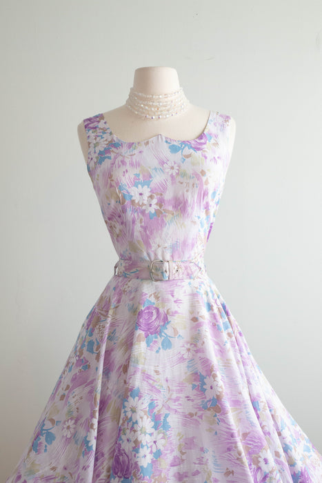 Dreamy 1950's Lavender Haze Cotton Floral Print Dress With Matching Jacket / SM