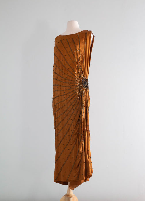 Sublime 1920's Autumnal Silk Beaded Flapper Dress / SM