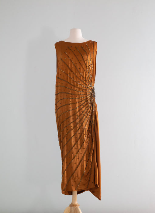 Sublime 1920's Autumnal Silk Beaded Flapper Dress / SM