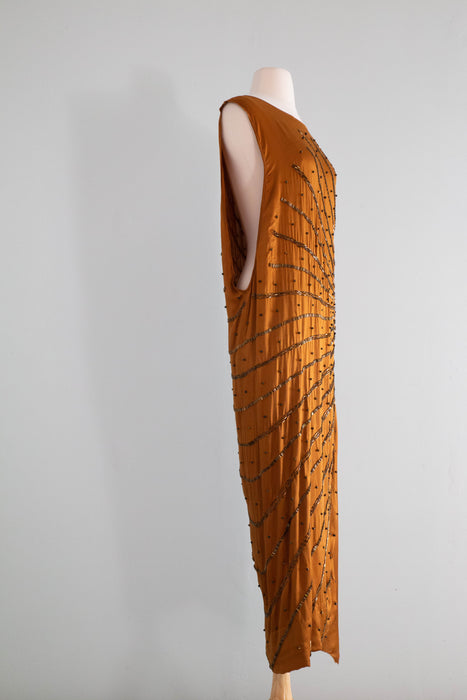 Sublime 1920's Autumnal Silk Beaded Flapper Dress / SM