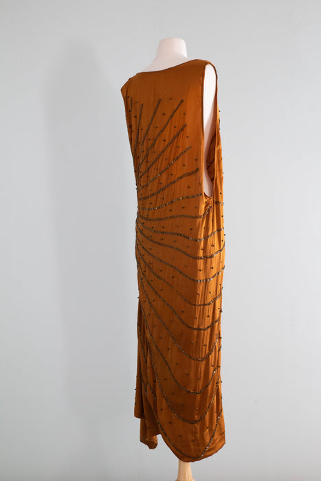 Sublime 1920's Autumnal Silk Beaded Flapper Dress / SM