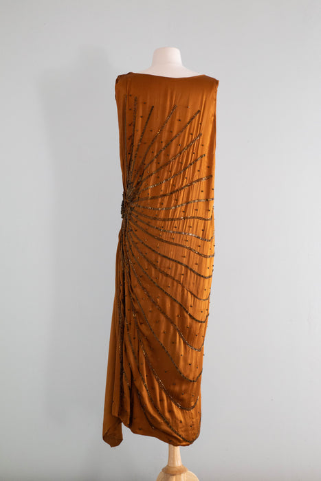 Sublime 1920's Autumnal Silk Beaded Flapper Dress / SM