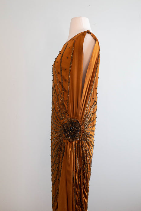 Sublime 1920's Autumnal Silk Beaded Flapper Dress / SM