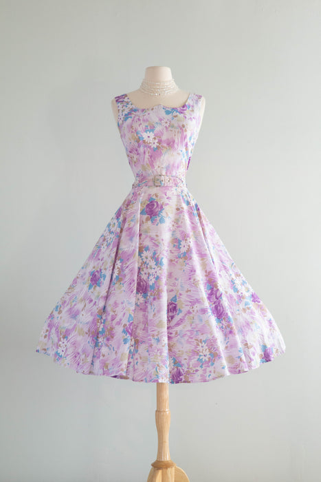 Dreamy 1950's Lavender Haze Cotton Floral Print Dress With Matching Jacket / SM