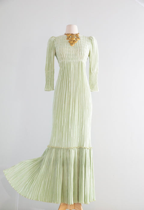 Sublime 1980's Mary McFadden Celadon Crystal Evening Gown / SM