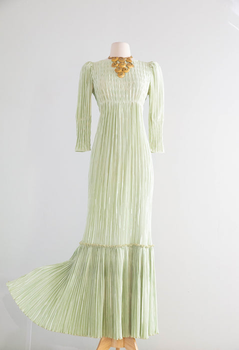 Sublime 1980's Mary McFadden Celadon Crystal Evening Gown / SM